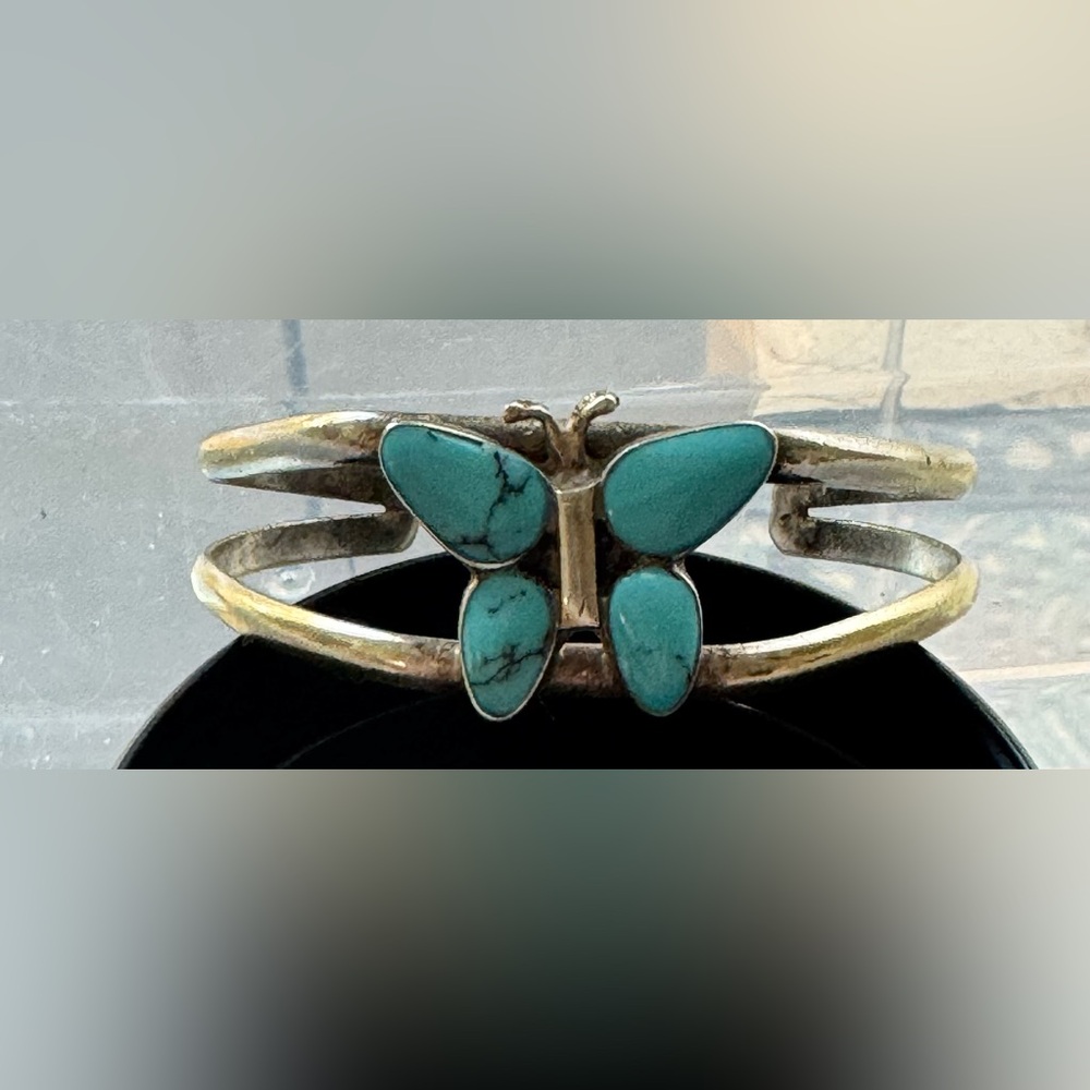 Navajo Turquoise Butterfly Silver Cuff Bracelet